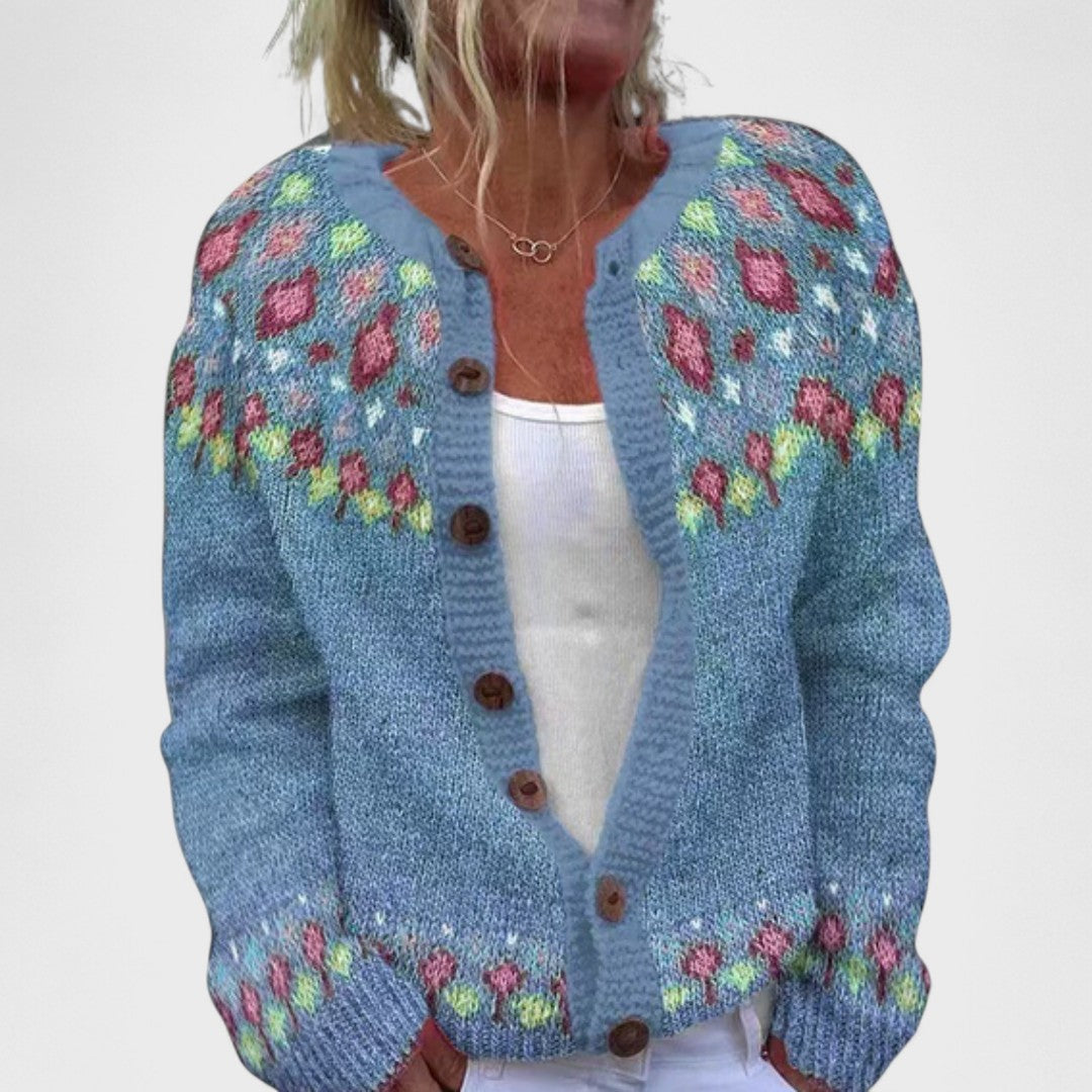 Lianne Azzurro Polvere | Cardigan a maglia larga a fantasia chic